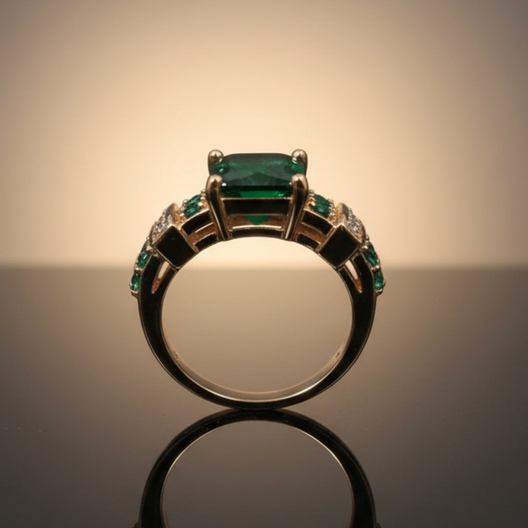 Anello Dorato Cristallino Verde