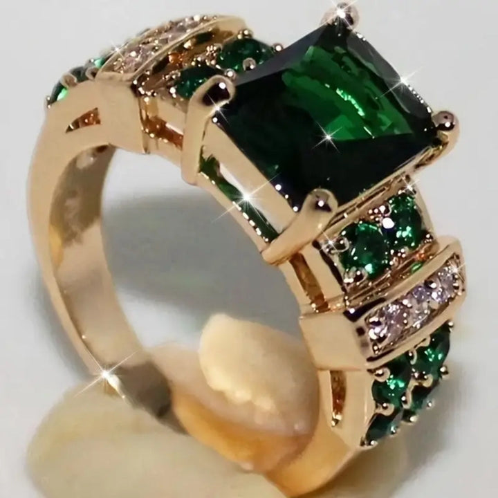Anello Dorato Cristallino Verde